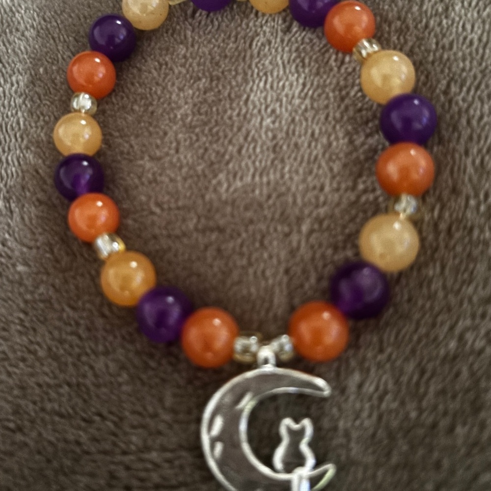 Colorful Beaded Bracelet with Silver Moon Charm